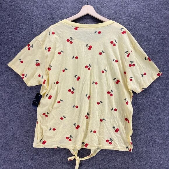 New OnFire T-Shirt Women 3X Plus Yellow Cherry Print Crew Neck Short Sleeve - Picture 2 of 10